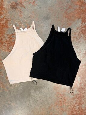 H&M High-Neck Crop Tank Top Duo in Black & Cream
